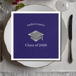 Servilleta De Papel Tapa de Graduación de Plata -Clase de 2026