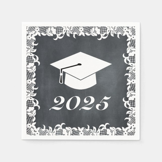 Servilleta De Papel Tapa del Gorra de graduación de encaje blanco y pi (Anverso)