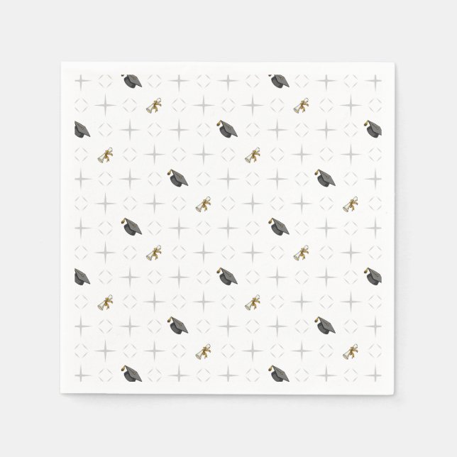 Servilleta De Papel Tapas de graduación de gris claro y patrón de dipl (Anverso)