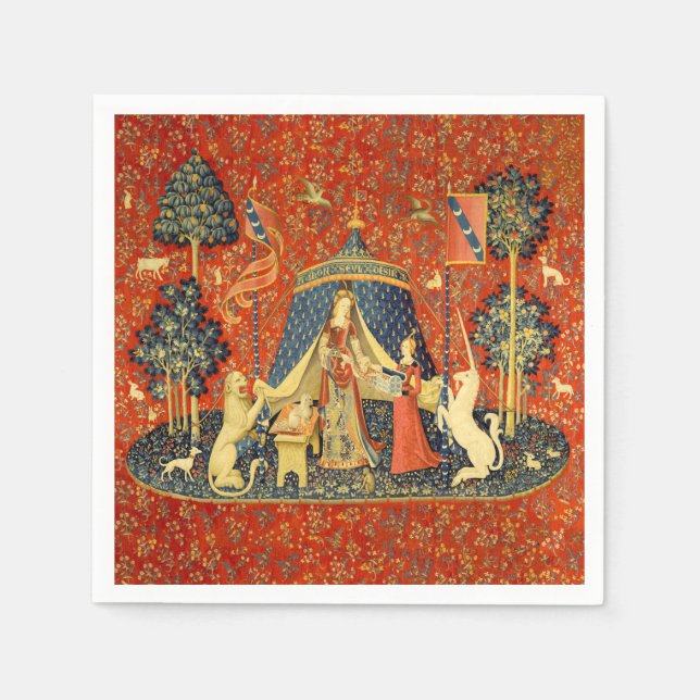 Servilleta De Papel Tapestries de Unicorn Lady Legend Medieval (Anverso)
