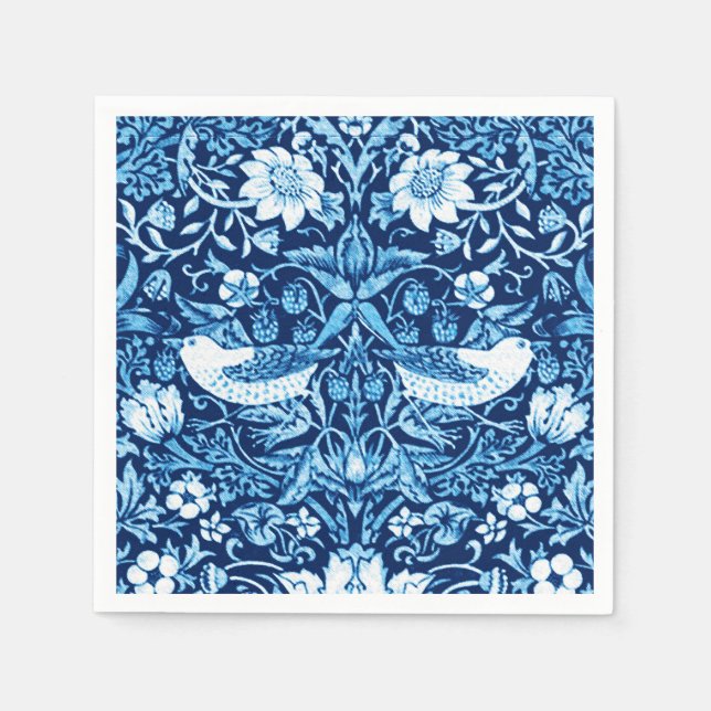 Servilleta De Papel Tapiz Art Nouveau de aves y flores, azul oscuro (Anverso)