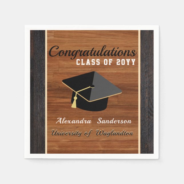 Servilleta De Papel Tapón de graduación de grano de madera marrón clás (Anverso)