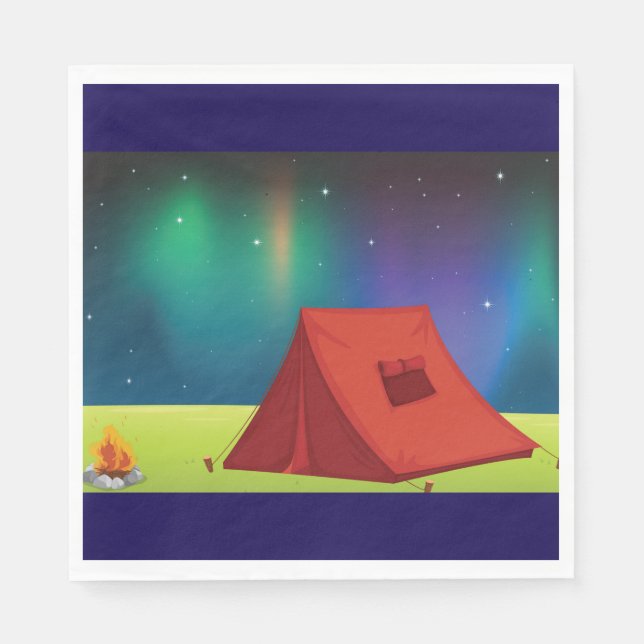 Servilleta De Papel Tarde de camping con auroras boreales vibrantes (Anverso)