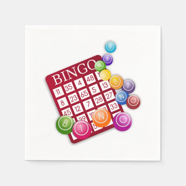 Servilleta De Papel Tarjeta BINGO con bolas BINGO (Anverso)