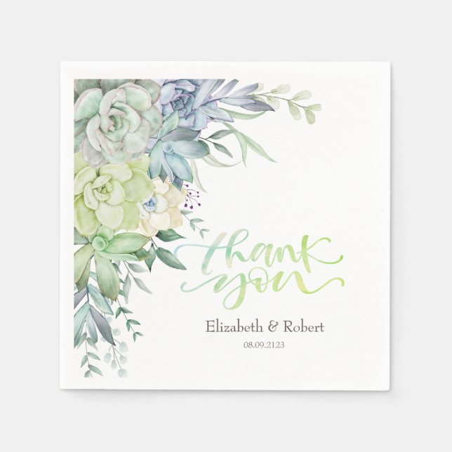 Servilleta De Papel Tarjeta de agradecimiento a los suculentos del des (Anverso)