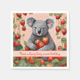 Servilleta De Papel Tarjeta de cumpleaños Cute Strawberry Koala Bear