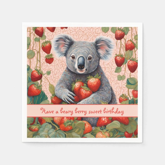 Servilleta De Papel Tarjeta de cumpleaños Cute Strawberry Koala Bear (Anverso)