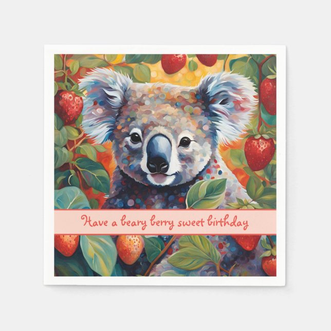 Servilleta De Papel Tarjeta de cumpleaños Cute Strawberry Koala Bear (Anverso)