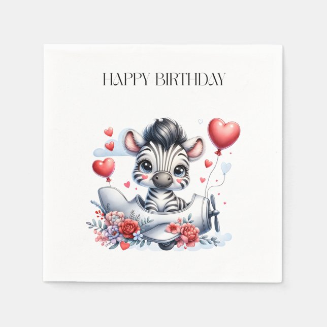 Servilleta De Papel Tarjeta de cumpleaños de avión cebra (Anverso)