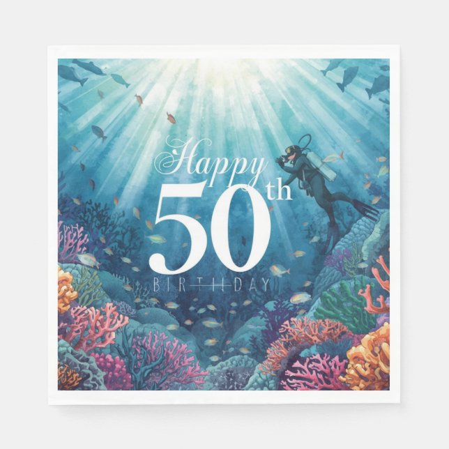 Servilleta De Papel Tarjeta de cumpleaños submarina para cumpleaños 50 (Anverso)