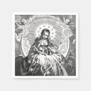 Servilleta De Papel Tarjeta de dibujo de la línea Virgen María y el Ni
