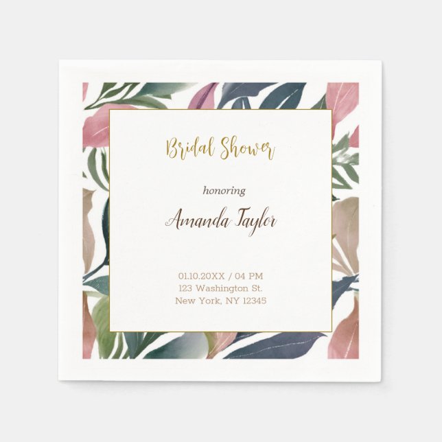 Servilleta De Papel Tarjeta de ducha de novia floral caligrafía Minima (Anverso)