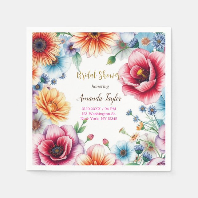 Servilleta De Papel Tarjeta de ducha de novia floral caligrafía Minima (Anverso)