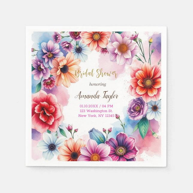 Servilleta De Papel Tarjeta de ducha de novia floral caligrafía Minima (Anverso)