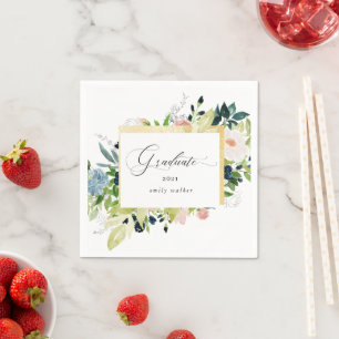 Servilleta De Papel Tarjeta de graduación floral Midnight Blue Rubor