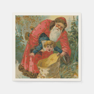 Servilleta De Papel Tarjeta de Navidad antigua, Papá Noel, Niño travie