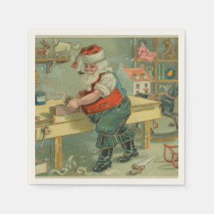 Servilleta De Papel Tarjeta de Navidad Vintage - Santa en su taller