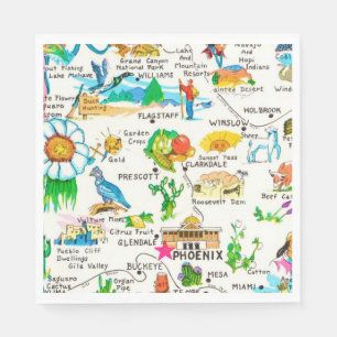 Servilleta De Papel Tarjeta postal de mapa ilustrado de Arizona colori
