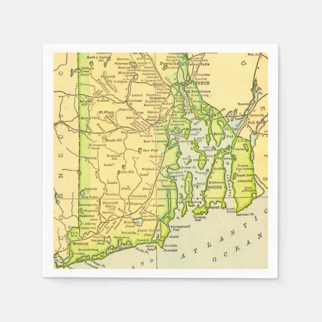 Servilleta De Papel Tarjeta postal del mapa de Rhode Island (Anverso)