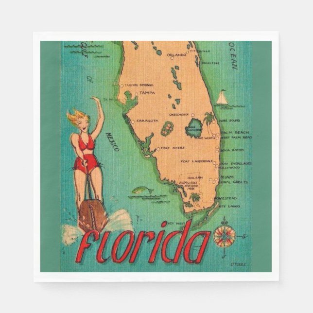 Servilleta De Papel Tarjeta postal retro de Florida  (Anverso)