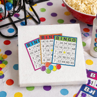 Servilleta De Papel Tarjetas de juego de bingo coloridas con fichas