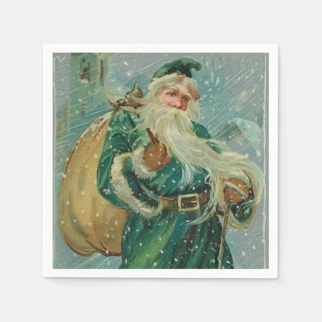 Servilleta De Papel Tarjetas de Navidad de Santa Claus Retro (Anverso)