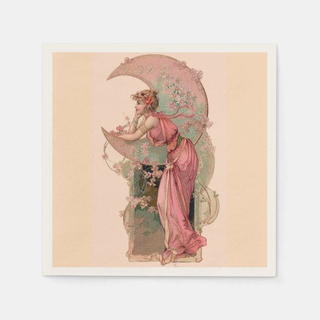 SERVILLETA DE PAPEL TAROS/ DAMA DE LA LUNA CON FLORES EN ROSA (Anverso)