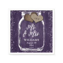 Tarro de Mason Morado Bodas Rústicas de Sr. y Sra.