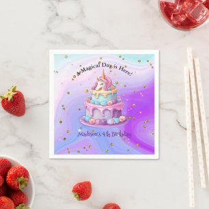 Servilleta De Papel Tarta Azul Purpura Brillo de Unicornio Cumpleaños 