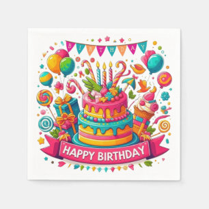 Servilleta De Papel Tarta de Cumpleaños Colorida Celebración