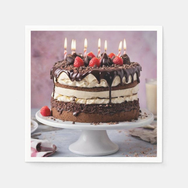 Servilleta De Papel Tarta De Cumpleaños De Crema De Chocolate Con Fres (Anverso)