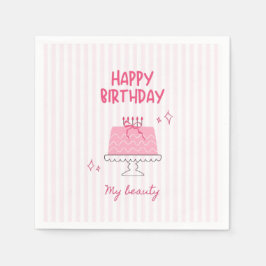 Servilleta De Papel Tarta de cumpleaños rosa linda "Feliz cumpleaños, 