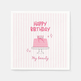 Servilleta De Papel Tarta de cumpleaños rosa linda "Feliz cumpleaños,