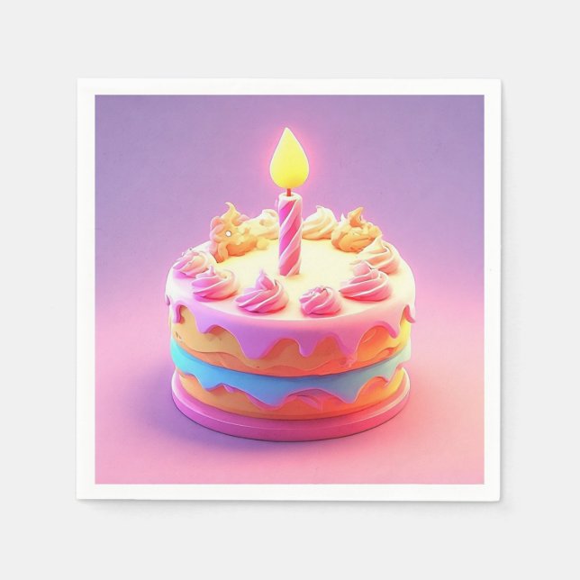 Servilleta De Papel Tarta de cumpleaños vibrante con vela (Anverso)