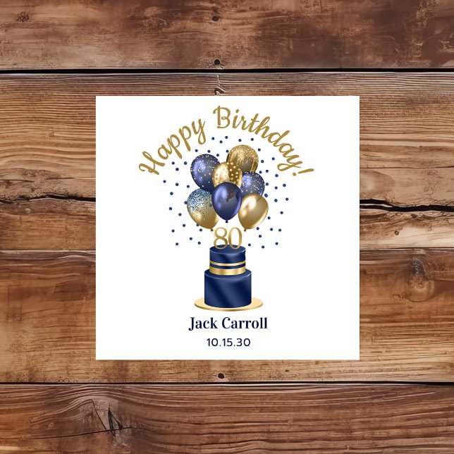 Servilleta De Papel Tarta de globos azules de cumpleaños número 80 (Subido por el creador)