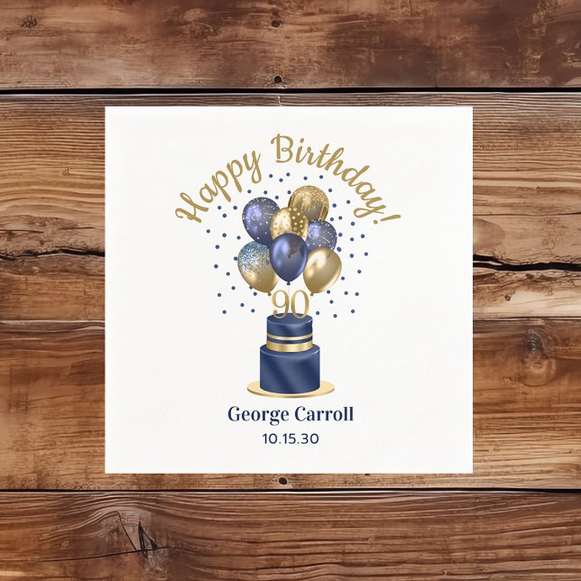 Servilleta De Papel Tarta de globos azules de cumpleaños número 90 (Subido por el creador)