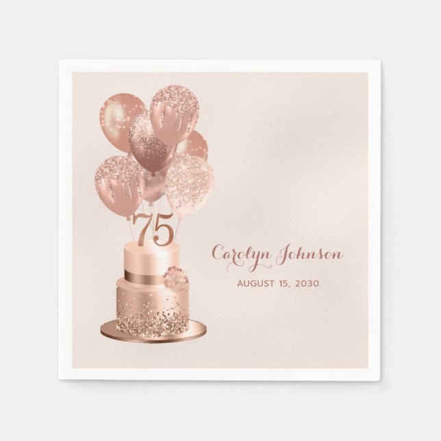 Servilleta De Papel Tarta de oro rosa Cumpleaños 75 (Anverso)