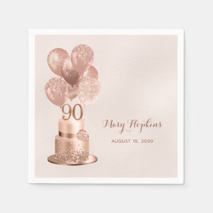 Servilleta De Papel Tarta de oro rosa para 90 cumpleaños