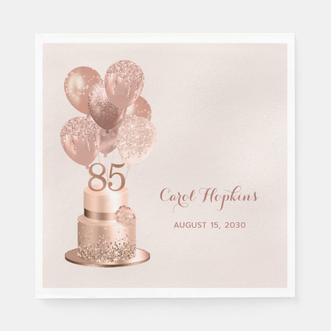 Servilleta De Papel Tarta de oro rosa para el 85 cumpleaños (Anverso)
