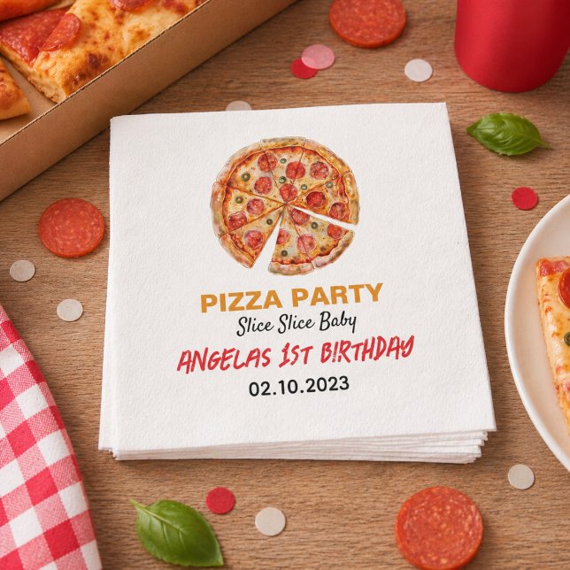 Servilleta De Papel Tarta Moderna Slice Baby Pizza Cumpleaños 1 (Modern Slice Slice Baby Pizza 1st Birthday Napkins)