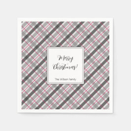 Servilleta De Papel Tartan Balmoral Black Gray Burgundy Monogramado