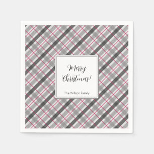 Servilleta De Papel Tartan Balmoral Black Gray Burgundy Monogramado