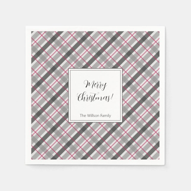 Servilleta De Papel Tartan Balmoral Black Gray Burgundy Monogramado (Anverso)