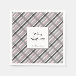 Servilleta De Papel Tartan Balmoral Negro Gris Borgoña Monogramado
