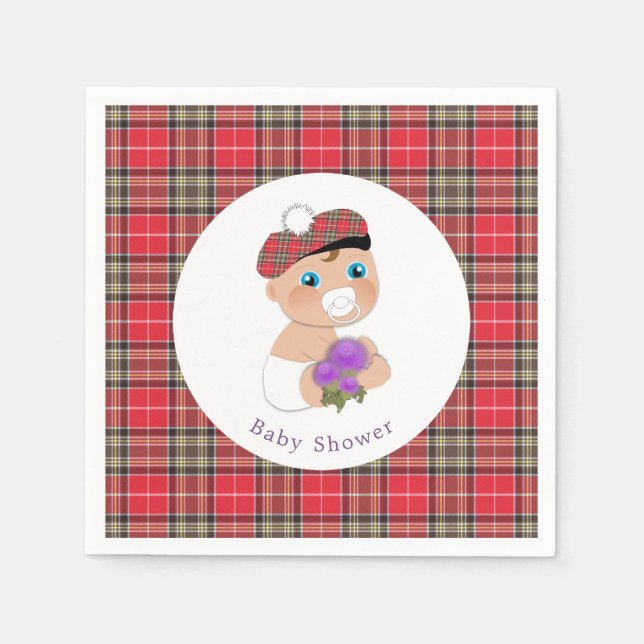 Servilleta De Papel Tartán escocés |Thistle Baby Shower personalizado (Anverso)