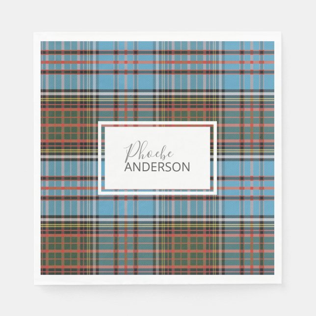 Servilleta De Papel Tartan Plaid Check Custom Name Elegant Anderson (Anverso)