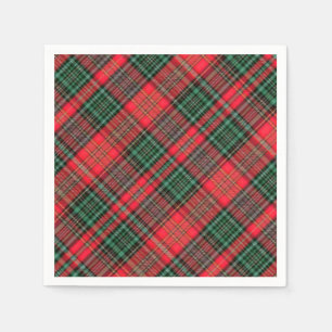 Servilleta De Papel Tartan Plaid Diagonal Escocés Rojo y Verde