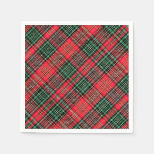 Servilleta De Papel Tartan Plaid Diagonal Escocés Rojo y Verde (Anverso)