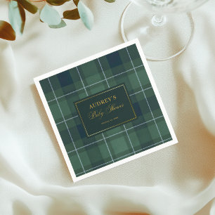 Servilleta De Papel Tartan Polo de Plaid Verde Oscuro para Baby Shower
