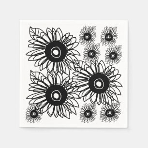 Servilleta De Papel Tattoo Sunflower Floral Tatuaje blanco negro